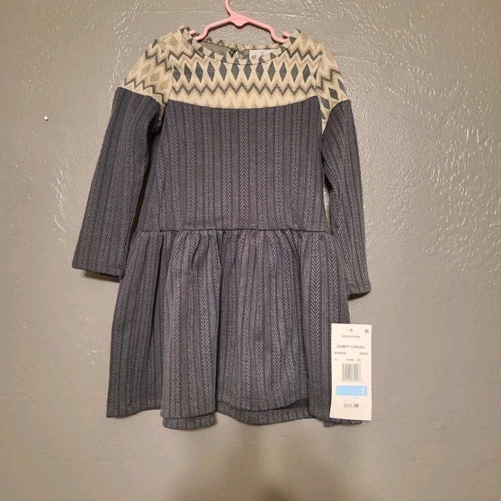 Rare Editions Stylish Comfy Casual Girls Dress - Gray/Cream NWT 3T/3 - Picture 12 of 12